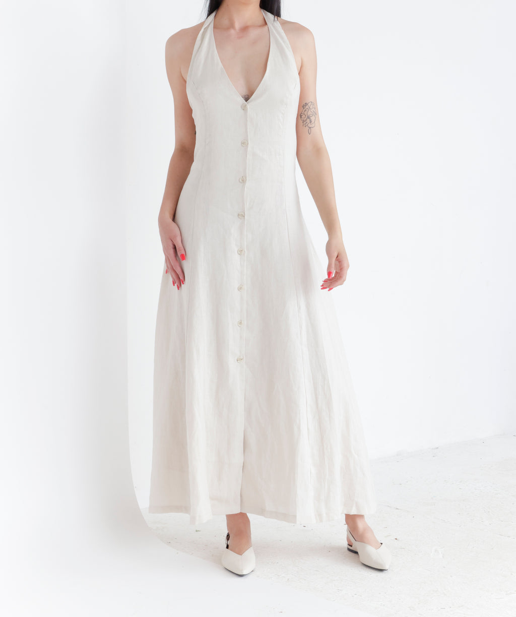 Lanena obleka Maxi beige
