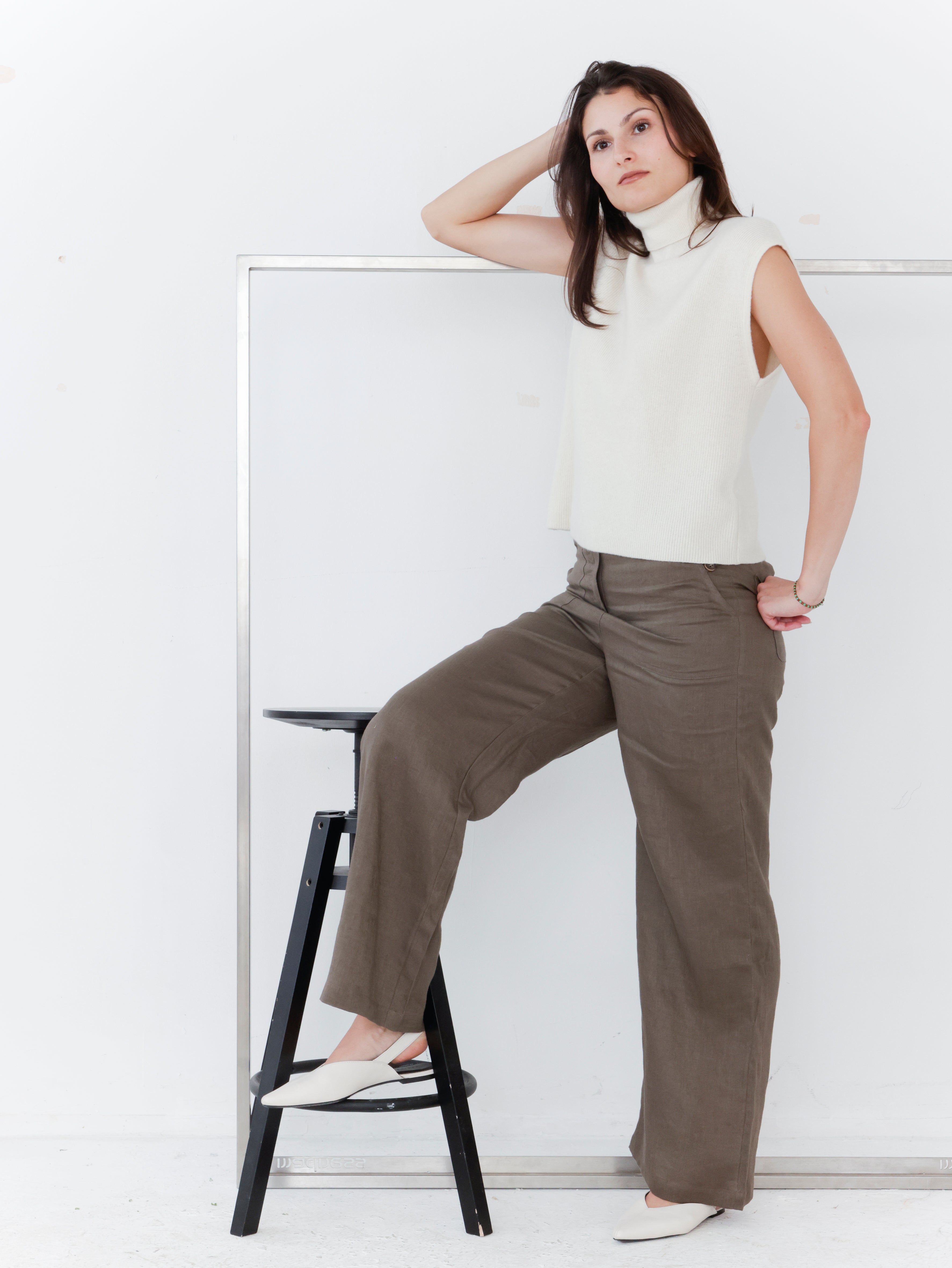 Hlače Linen khaki