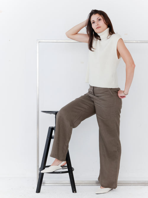 Hlače Linen khaki