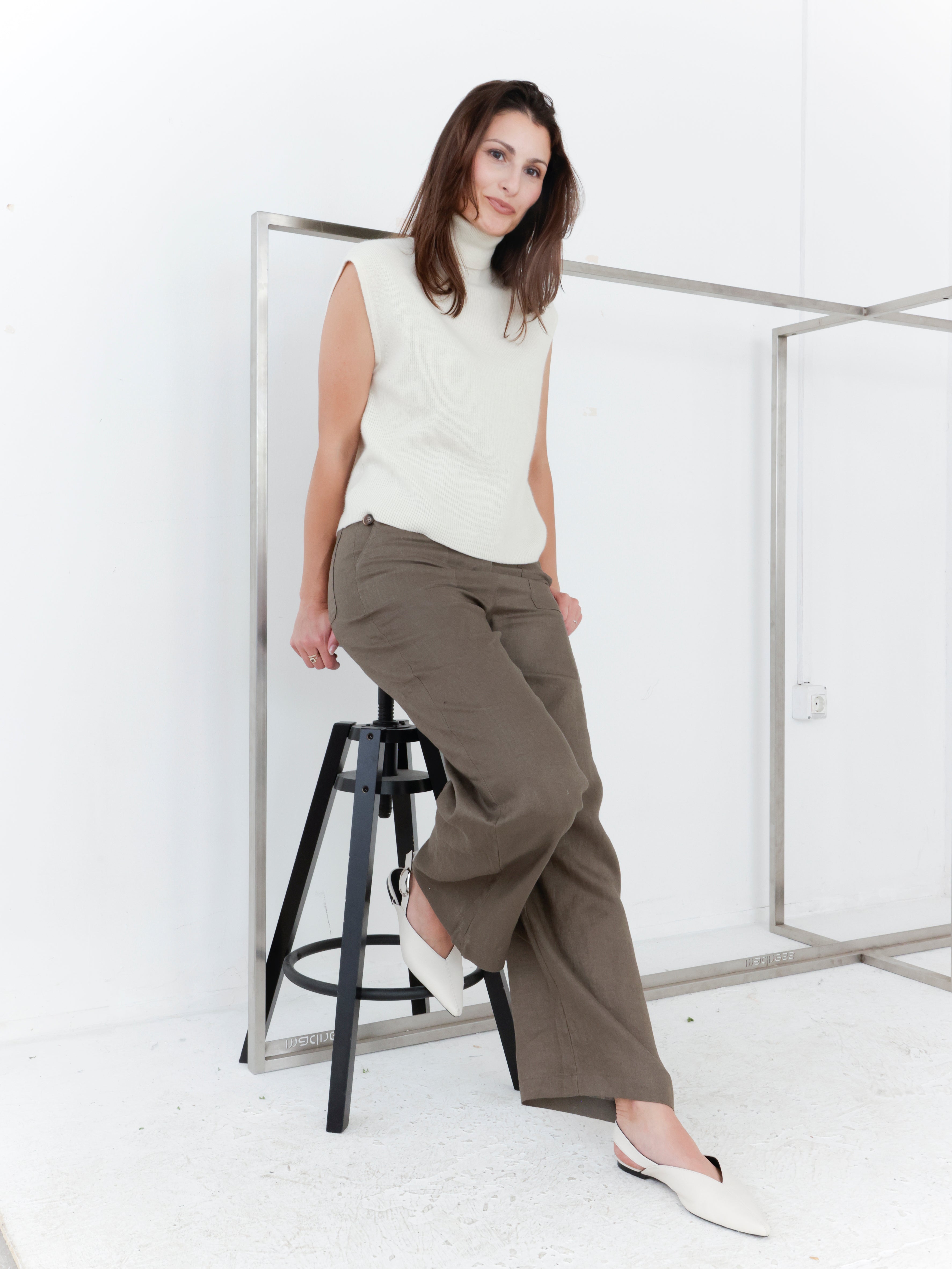 Hlače Linen khaki