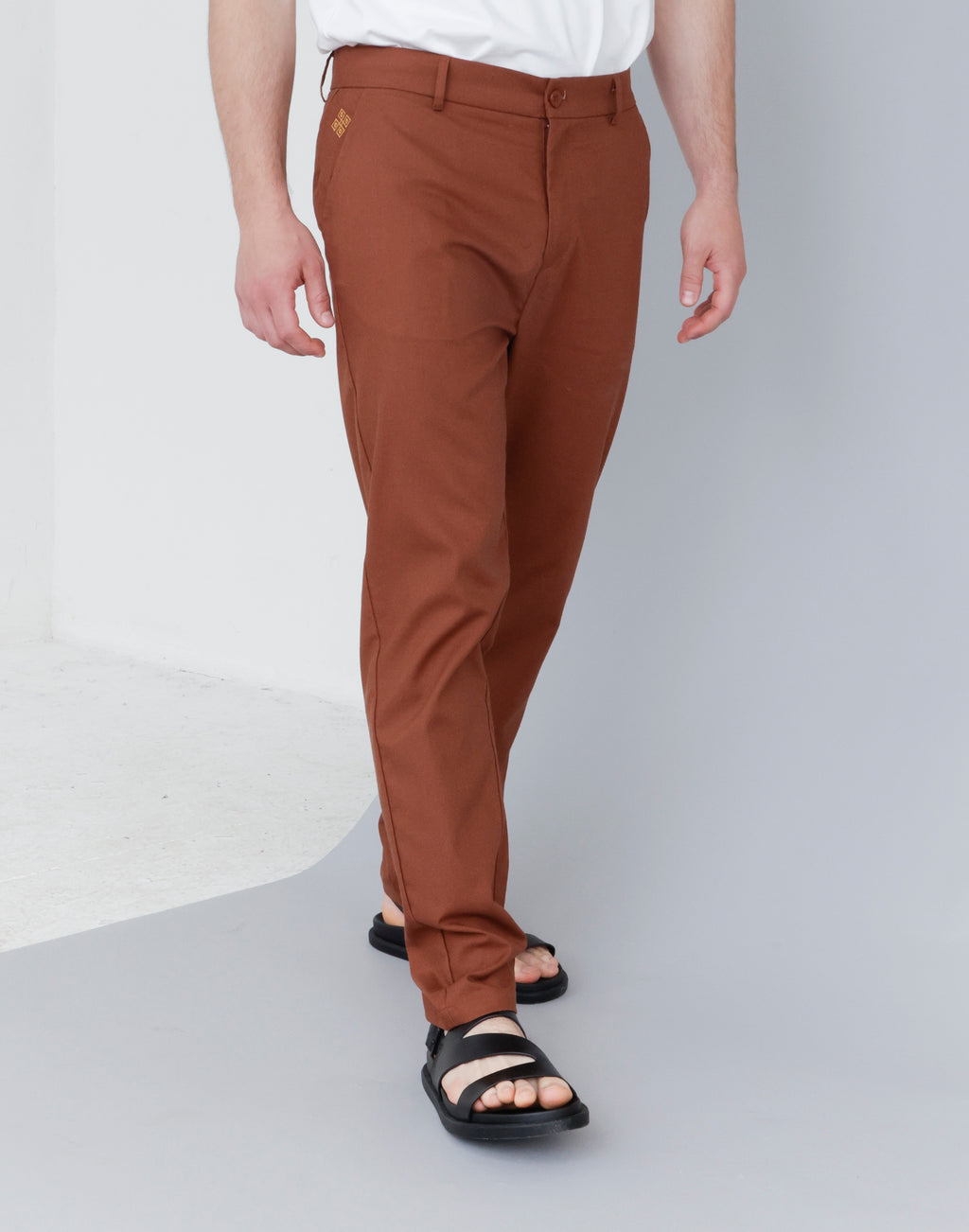 Moške hlače Linen embroidery brown