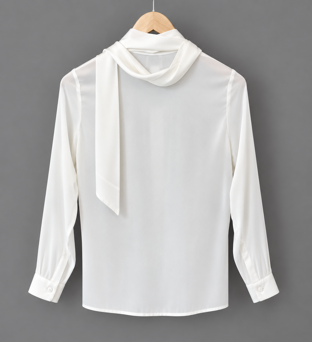 Svilena srajca z mašno - white